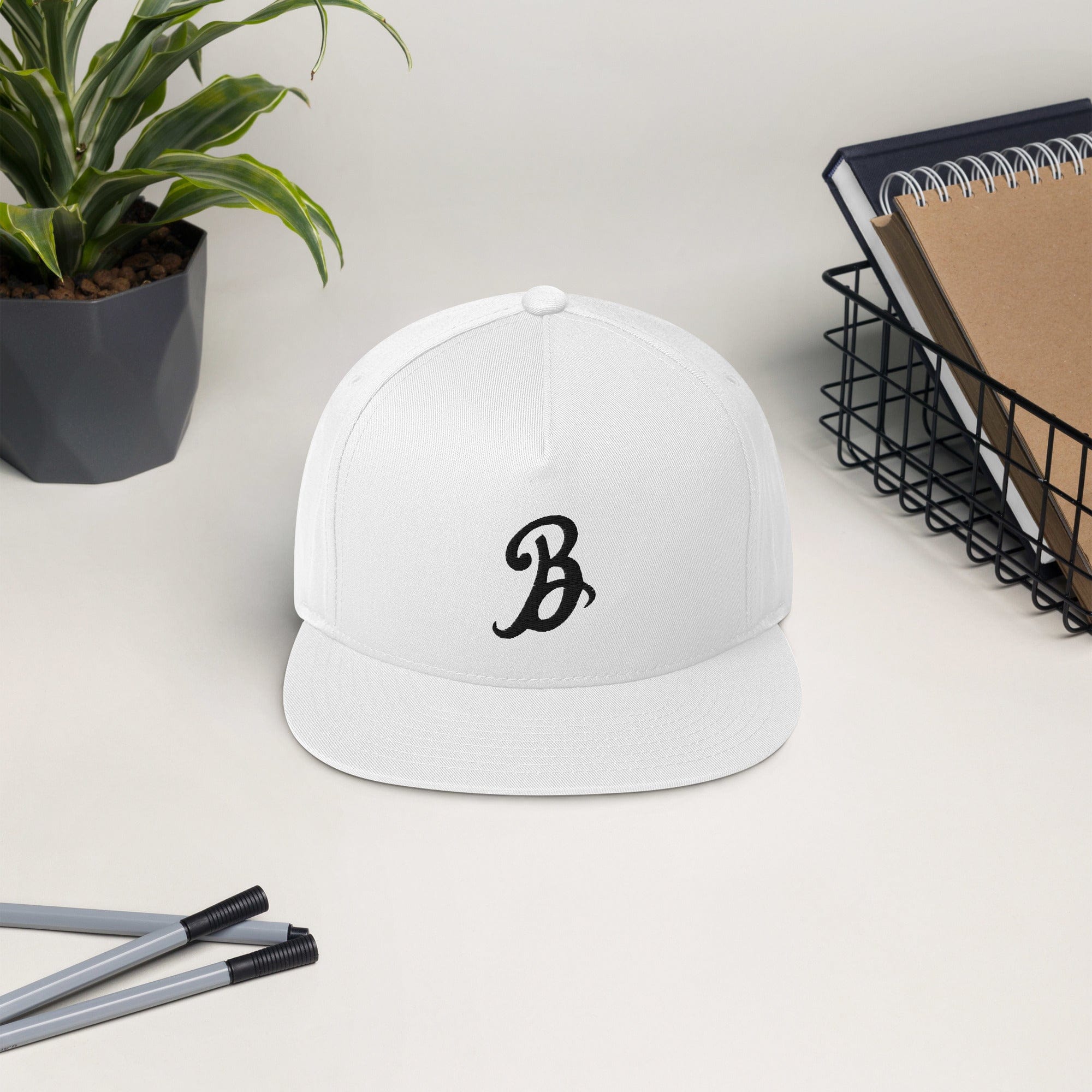 Flat Bill Cap with black B Logo